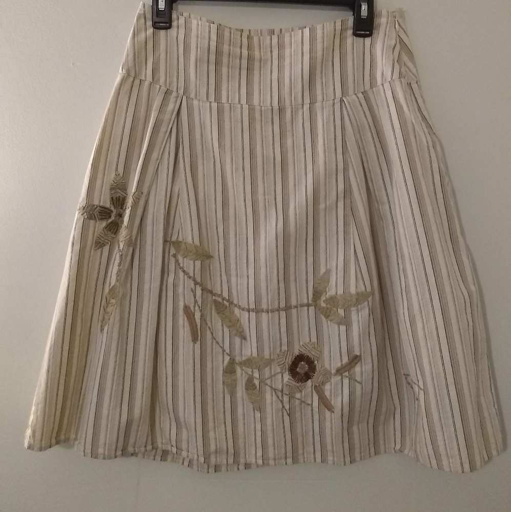 Merona Vintage Tan Floral A-line Cotton Skirt w/ Embroidery Size 4 - Picture 2 of 9